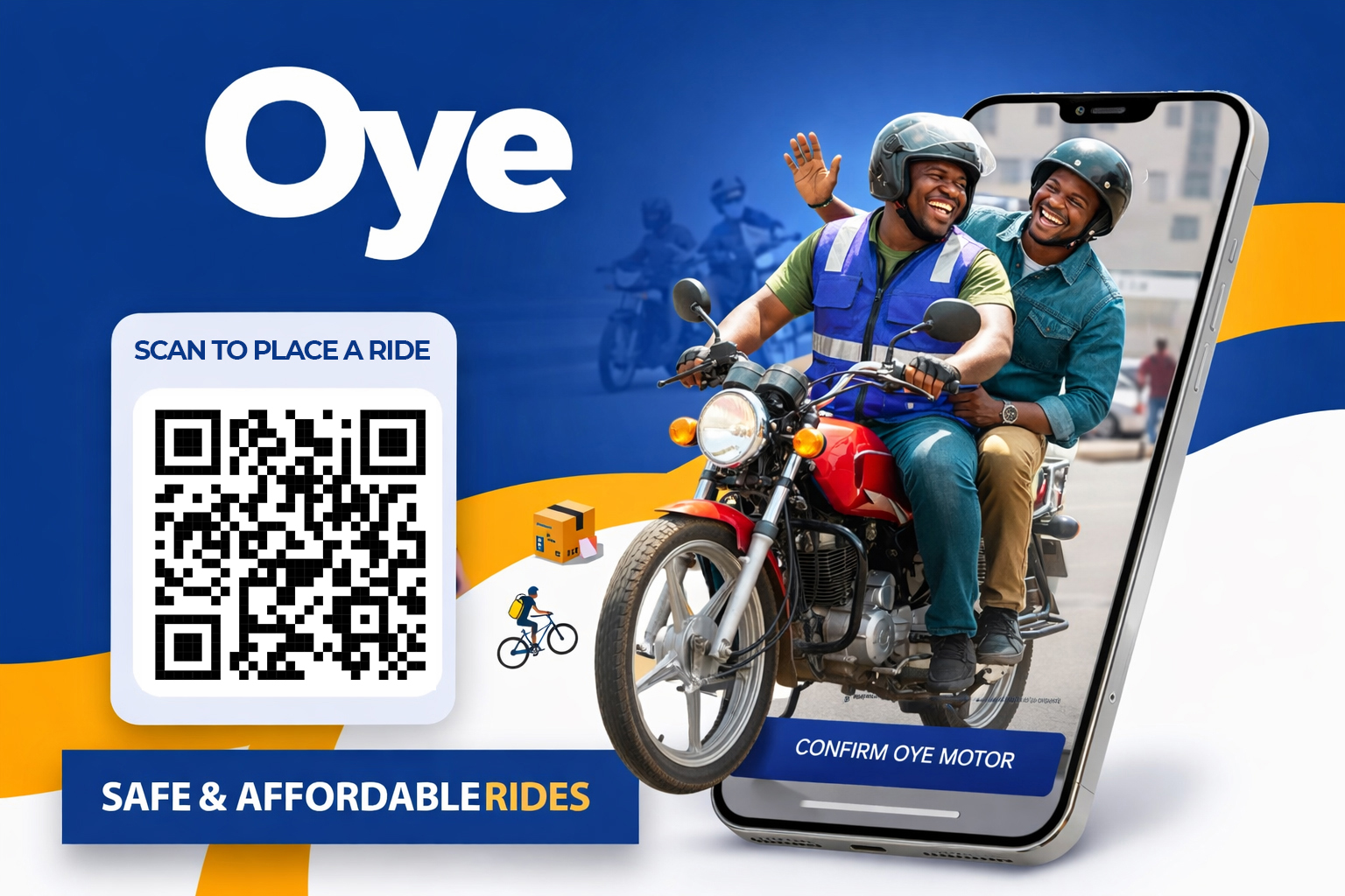 Oye Ride motor taxi rider picking up a customer in Kasoa